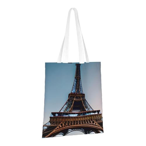 Paris Eiffel Tower Print Polyester Canvas Tote Bag, Worthy Shopping Bag, Ideal For Present And Daily Errands2
