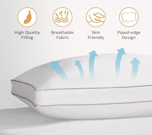 Image of viewstar Down Feather Silver Piping Pillow - Opulent Comfort with Our Luxury Hotel Collection Bed Pillow for Blissful Sleeping, Featuring Elegant Piped Edges (Gusseted, Standard (16X26 Inches))