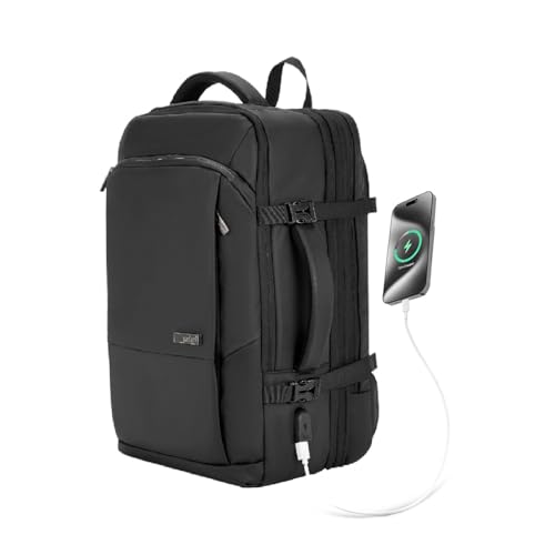 Safari SELECT 42L ZEUS, 17" Laptop Backpack for Men & Women, Expandable, USB Charging Port, RFID Pocket & Organizer, Water Resistant, Spacious Overnighter Travel Bag with Luggage-Style Packing, Black