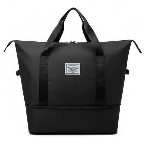 Image of WILDHORN 40 Liters Nylon Expandable Travel Duffle Bag for Men & Women, Waterproof Weekender Luggage Bag, Foldable Gym & Overnight Travel Hand Bag with Wet & Dry Compartment (Black)