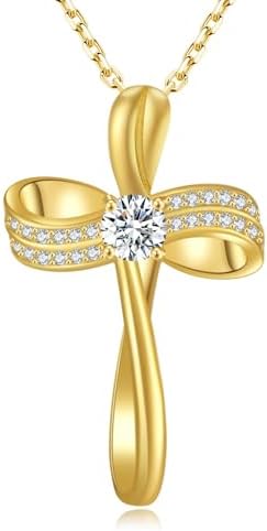 18K Gold Plated Cross Necklace for Women, S925 Sterling Silver Ne...