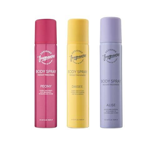 Designer Fragrances Body Spray for Women – Set of 3 (Peony, Daisee & Alise) Floral, Fruity & Oriental Scents with Jasmine, Bergamot & Caramel
