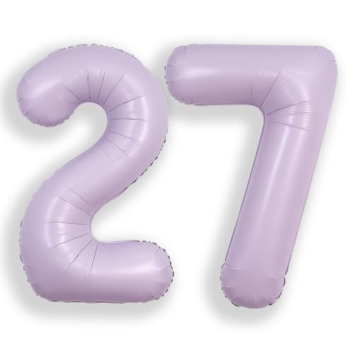 Image of SUWEN 40 Inch Light Purple Lavender Big 27 Balloon Number Foil Helium 0-9 | 27th Large Giant Huge Mylar Jumbo Happy Birthday Party 72 Anniversary Decorations
