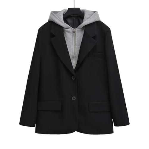 Women's Blazer Casual Single-Breasted Hooded Fake Two-Piece Spliced ​​Commuter Street Blazer3