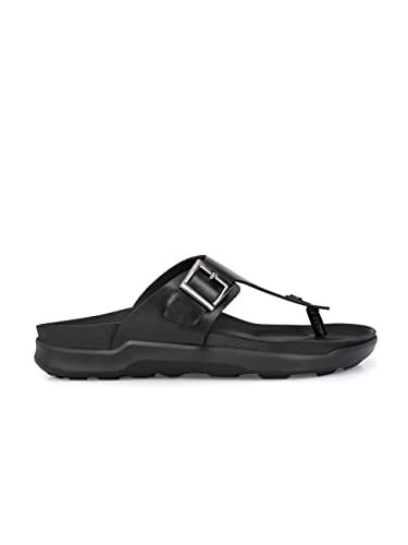 Image of HITZ Men's Black Leather Casual Open Toe Slippers