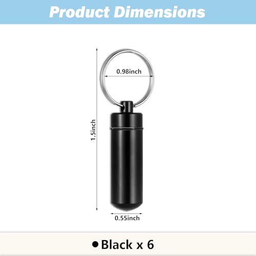 Image of 6 Pack Black Cylinder Urn Keychains for Ashes, Waterproof Cremation Keepsake Jewelry Vials for Human or Pet Ashes, Hair, or Small Mementos, Memorial Ash Holder for Men and Women
