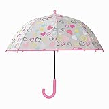 Nicole Miller Dome Umbrella for Girls, Toddler’s Back to School Frosted Stick Rain Umbrella with Wide Canopy, Hearts