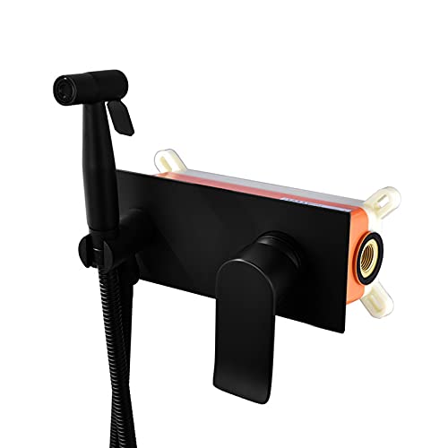 WDSOPK Kit De Pulvérisation De Bidet À Main en Laiton, Pulvérisateur De Couches en Tissu Chaud Et Froid, Adapté À La Cuisine Et À La Salle De Bain, Pulvérisateur De Bidet Mural pour Toilettes, Noir