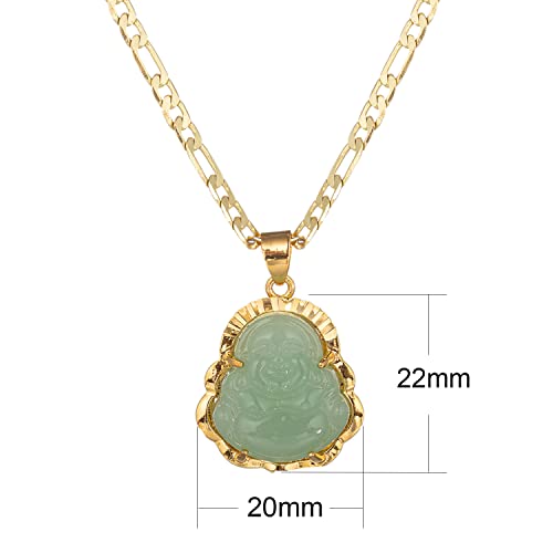 kelistom 14K Gold Plated Buddha Pendant Necklace for Women Men 3MM Flat Figaro Chain Necklace Blue Green Pink White Yellow Buddha Head2