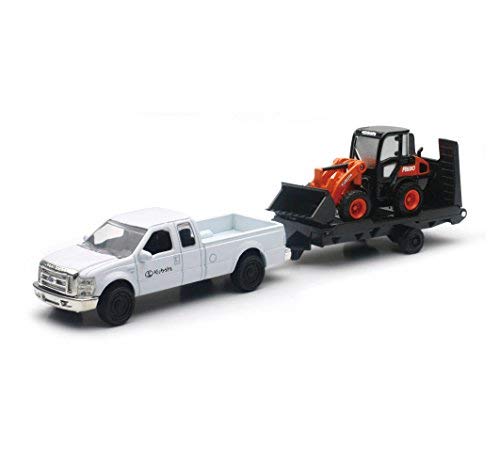 New Ray Toys New 10" NEWRAY KUBOTA Collection - Kubota M5-111 Tractor with Ford F-250 Super Duty Pickup & Trailer (Orange, Black) Model