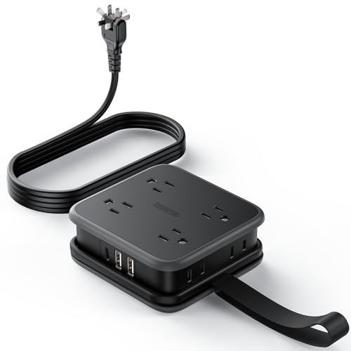 NTONPOWER Regleta 2 Prong, Adaptador de 2 a 3 Prong, Cable de Extensión 5 ft, 1875W/15A, Enchufe Giratorio 180°, 8 Tomas, 3 USB (1 USB C), Montaje en Pared para Casa Antigua, Dormitorio, Oficina Negro miniatura 1