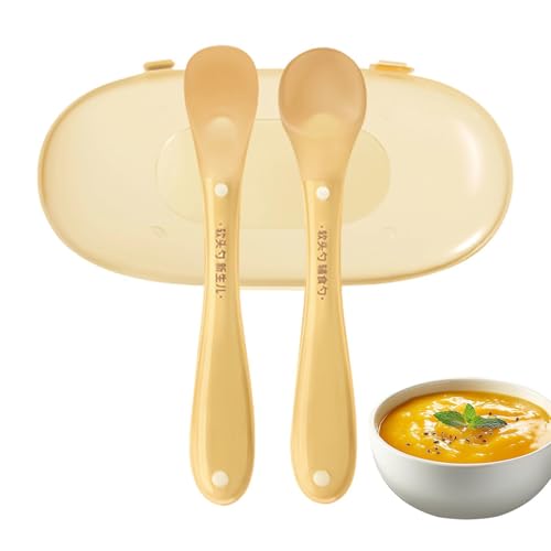Yonuaret Cuchara De Silicona,2 Piezas Utensilios Ergonómicos Alimentación Alimenticio Con Estuche | Cucharas Mezcladoras,para Alimentación Destete Comer Dentición Guardería Viaje Líquidos
