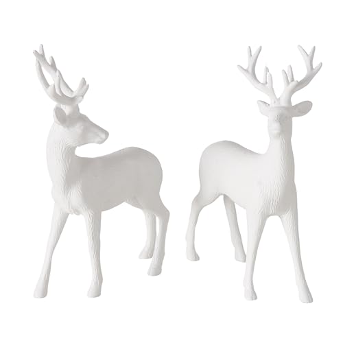 WHW Whole House Worlds White Stag Figurines, Set of 2, Handmade, Cast Resin, Matte Finish, 8 Inches