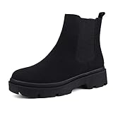 JABASIC Women Chelsea Boots Low Heel Elastic Ankle Boots (8,Black-1)