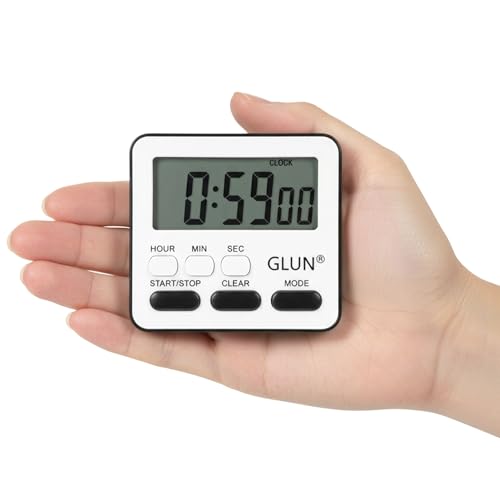 Image of GLUN Digital Kitchen Timer with Clear Loud Alarm for Cooking, Stop Watches Timer Clock with Alarm & Magnetic Back, LCD Backlit Display, Classroom Timer for Kids & Teachers (Random Color)