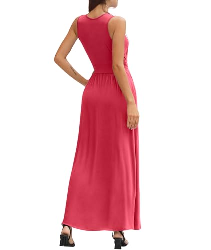 Image of LILBETTER Women Sleeveless Deep V Neck Loose Plain Long Maxi Casual Dress
