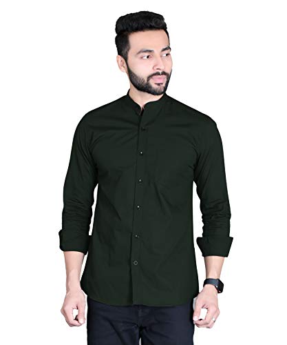 Image of Fifth Anfold Men's Pure Cotton Solid Color Mandarin Collar Full Sleeve Casual Wear Shirt, Office Wear for Men