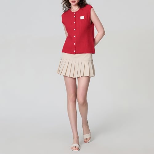 Image of Women Chunky Button Sweater Vest Sleeveless Round Neck Rib Knitted Tank Top Y2k Knitted Cardigan Vest Shirt