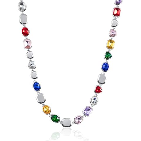 HELLOICE 10mm 20inches Multi-color Diamonds Chain 18K gold plated Chain Necklace for Men (Silver) Cover