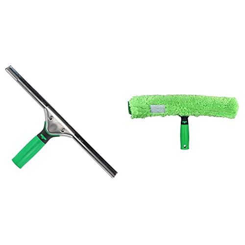 UNGER 79001 ErgoTec Window Squeegee 45cm - Rubber Squeegee Blade & 79020 MicroStrip Window Washer Sleeve 35cm with ErgoTec T-bar Handle