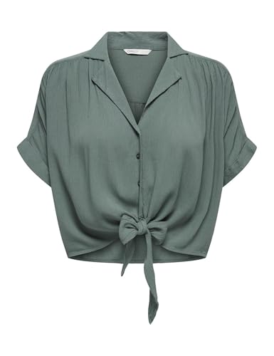 ONLY Damen Onlpaula Life S/S Tie Shirt WVN Noos, Balsam Green, L