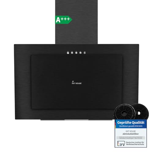 KKT KOLBE Dunstabzugshaube 60 cm | Umluft Abluft | Kopffrei | Wandhaube | Schwarz Stahl | LED-Beleuchtung | 3 Gebläsestufen | inkl Aktivkohlefilter | VTH6004S