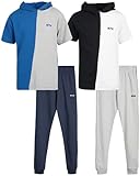 STX Boys' Jogger Set - 4 Piece Hooded T-Shirt and Sweatpants Kids Clothing Set, Size 5/6, Blue/Navy/Black/Grey