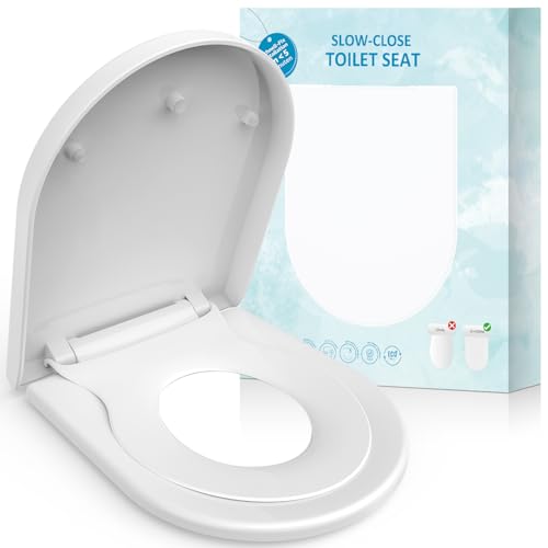 Family Toilet Seat Soft Close Toilet Seat with Built-in Child Seat Potty Training 2 in 1 Seat with Quick Release Simple Top Fixing Non-Slip Anti-Bacterial U/D Shape Toilet Cover Whit