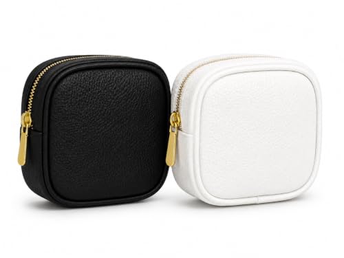 Image of Multipurepose Small Leatherette Coin Pouch Combo for Men & Women - Premium Zip Closure Mini Wallet for Coins, Keys & Earphones (Pack of 2) (Black /White)