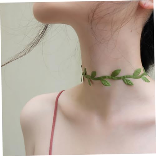 Collier ras de cou feuilles vertes en polyester HHRLCH pour soirée - 4