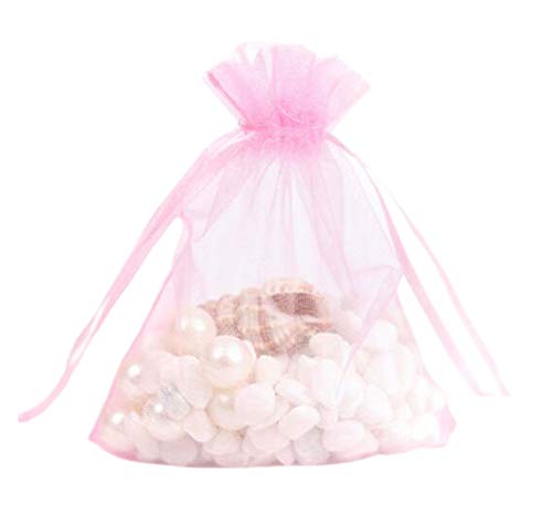 オーガンジー巾着袋 ジュエリー ギフト包装 キャンディポーチ 小物入れ 小物収納袋 結婚式 ウェディング用 誕生日 プレゼント-50枚 (ピンク, 9x12cm) ピンク 9x12cm
