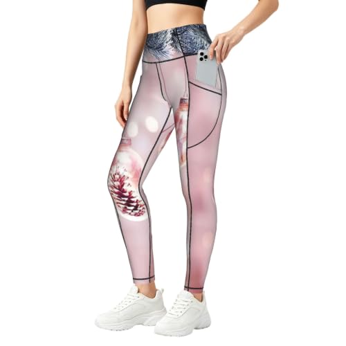 Pantalones de yoga para entrenar en Navidad con un diseño festivo rosa alegre