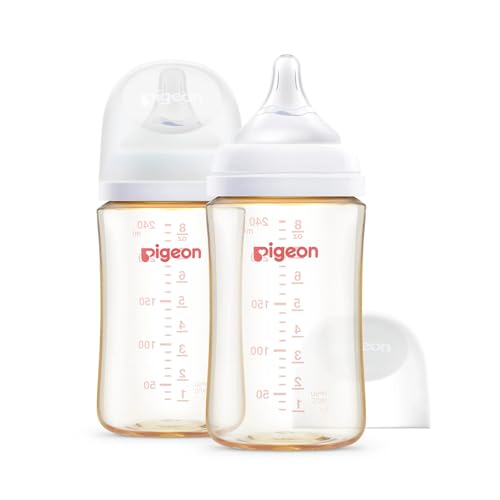 Pigeon PPSU Nursing Baby Bottle Wide Neck, Anti-Colic, Streamlined Body, Natural Feel, Easy to Clean, 8.1 Oz (Pack of 2), Includes 2pcs M Nipples...