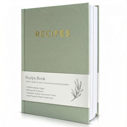 ZICOTO Aesthetic Blank Recipe Book with Waterproof Cover - The Perfect Recipe Notebook To Write In Your Own Recipes - Beautiful Blank Cookbook to Organize Your Recipes