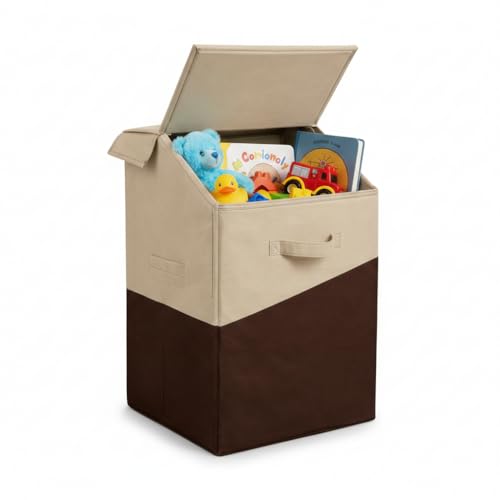 Image of 75L Large Laundry Basket with Lid, Foldable Non-Woven Fabric Clothes Hamper with Durable Handles, Heavy Duty Storage Bag for Bedroom, Bathroom, Nursery & Toys, Space-Saving Organizer (cross brown)