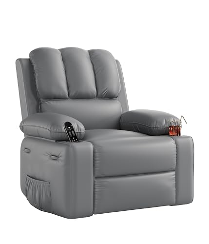 Image of GarveeHome Oversized Recliner Chairs with Heat and Massage - 360° Swivel Lazy Recliner Chair for Adults- Manual Rocking Chair with Cup Holder for Living Rooms, Bedrooms and Nurseries - Grey