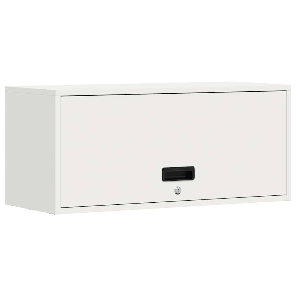 Armario de pared para garaje blanco 33 x 80 x 35 cm | Acero recubierto de polvo, bloqueable, puerta abatible, manija empotrada, montaje en pared