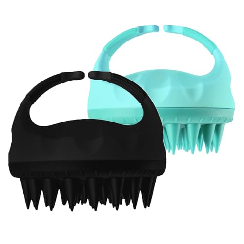 ヘアスカルプマッサージャーシャンプーブラシ2パック、頭皮スクラバーソフトシリコン毛、濡れた乾いた髪の両方に防水ヘアスクラバー、男性、女性、子供ペット用のヘッドマッサージャー頭皮(ブラック&グリーン)