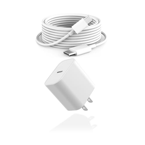 10ft Cable for Apple iPhone 16 15 Pro Max Charger Fast Charging iPad AirPods 4 (USB-C) 20w Type C Blcok 10-ft Long USB C to C Cord White 1Pack