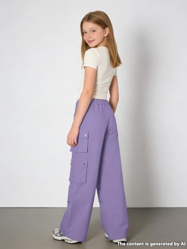 Image of SANGTREE Girls High Waist Casual Y2k Wide Leg Cargo Pants, 4-14 Years