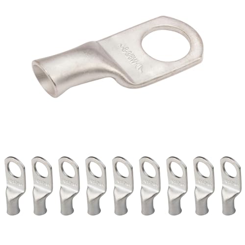 SELTERM Heavy Duty Tinned Copper Lugs, 8 Awg, 3/8 Inch Ring Terminal, 10-Pack, Marine Grade