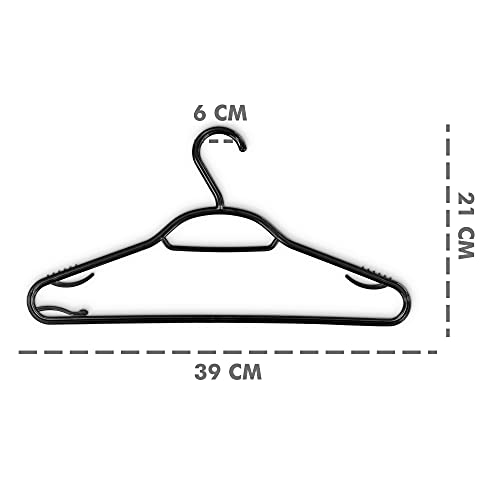 KEPLIN 30 Pack 5-in-1 Clothes Hangers – Adult Plastic Coat Hangers for Wardrobe – Space Saving Storage Organiser Hangers with Tie Bar, Strap Hooks, Non-Slip Notches and Secure Lip (Black)