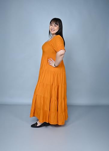 Image of Plus Size Women's Ruffle Tiered Maxi Dress with Puff Sleeves, Flowy A-Line Fit & Smocked Sleeve Detail for Casual, Party & Evening Look