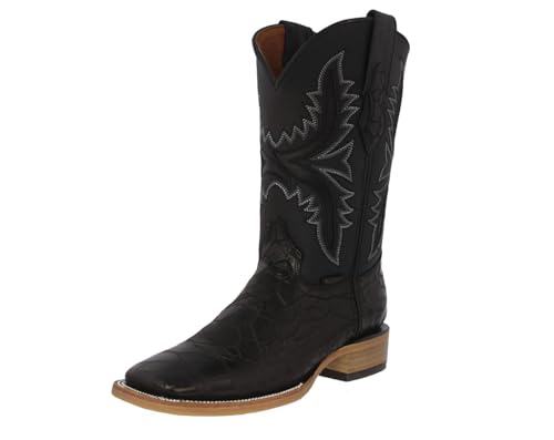 Texas Legacy Mens Black Cowboy Boots Sea Turtle Print Leather Square Toe