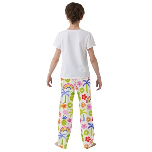 Pineapple Floral Rainbow Boys Long Pants Soft Trousers Elastic Waist Kids Lounge Bottoms with Pockets S-XL3