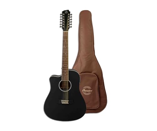 BAMBOO, Docerola Guitarra Acustica ZURDA 12 cuerdas Negra, Electroacustica, Bridge Doctor, Funda...