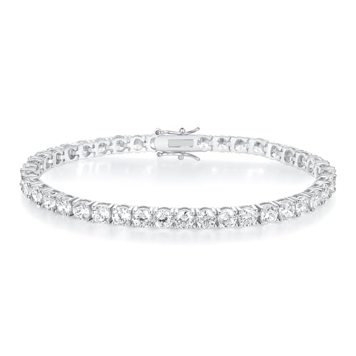 GMESME 18K White Gold Plated 4.0 Round Cubic Zirconia Classic Tennis Bracelet 6/6.5/7/7.5/8/8.5/9 Inch