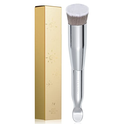 Flat Top Kabuki Foundation Brush Texamo Spoon Dual-Ended Angled Foundation Makeup Brush Concealer Brush Premium Face Brush, Blending Powder Cream Buffing Stippling With Box #TOP2