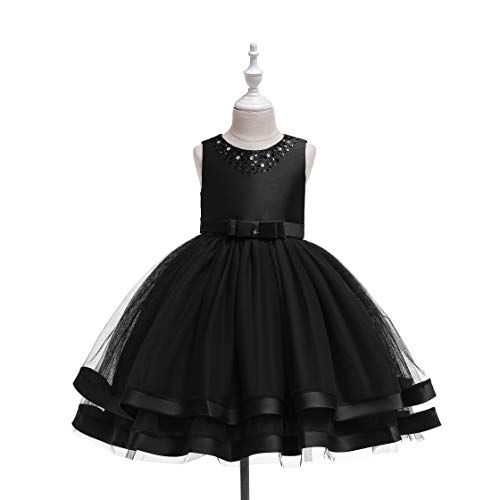 Glamulice Pageant Flower Girls Ruffles Vintage Embroidered Sequins Lace Wedding Dress Party Bridesmaid Gown Formal Tulle Birthday Christmas Dresses Funeral Holiday Evening Prom Princess Gown 5 6 Black #TOP6