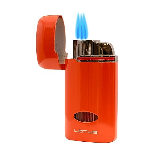 Lotus Matrix Triple Torch Flip Top Lighter with Punch (Orange)